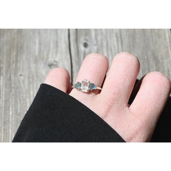 Raw Sapphire Engagement Sterling Silver Promise Ring Size 5 6 7 8 9 10 1… - Picture 3 of 8